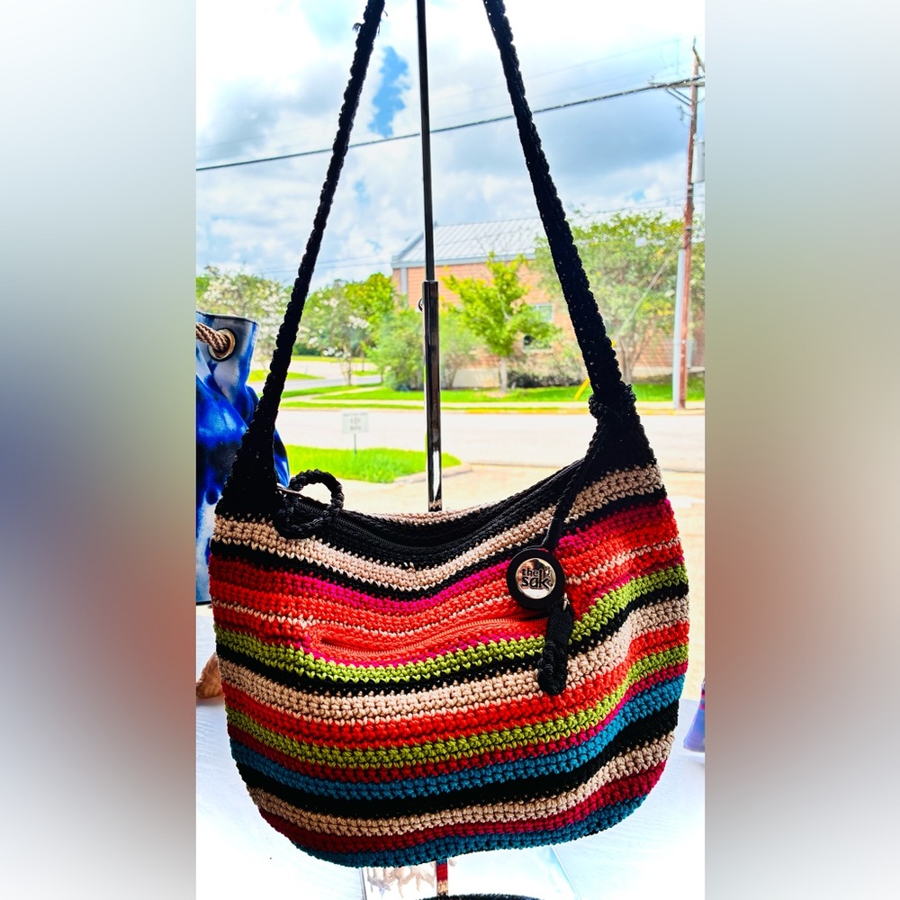 The Sak Striped Crochet Shoulder Bag - Black, Red, Pink, Green, Cream